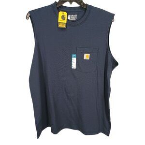 Carhartt Mens Sleeveless Pocket T-Shirt XL Navy Cotton Blend